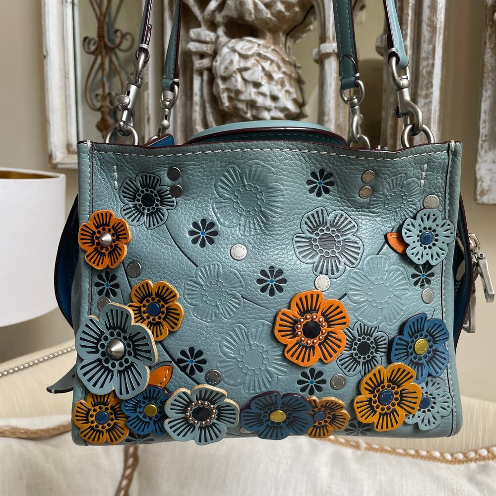 Coach 1941 Limited Edition Rogue 25 Tea Rose Satchel 10512, COA, Blue Multi - Picture 4 of 13